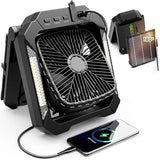 26800mAh Portable Fan Rechargeable with 18W Detachable Solar Panel, Quiet Battery Powered Camping Fan Cordless with LED Lantern,3 Speed,Timer,USB-C,for Bedroom Tent Home Office Desk Hurricane(Black)