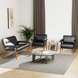 Black Leather Accent Chairs Set of 2, Mid Century Modern Accent Chair, Side Arm Chairs for Living Room