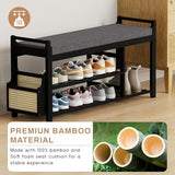 Homaxy 2-Tier Shoe Rack Bench with Side Holder, 39.4 in Bamboo Entryway Bench, Shoe Rack Organizer with Cushion for Front Entrance, Hallway Living Room Bedroom, Black and Dark Grey