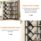 Semoic 71" Tall Tree Bookshelf, 5-Tier L-Shaped Corner Bookshelf with Industrial Metal Frame