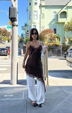 Women's Satin Lace Dress Asymmetric Cocktail Mini Dress Layering Essentials Elegant Dresses Date Night Outfits(Brown,M)