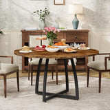 47.2 Inch Round Dining Table for 4-6, Farmhouse Style with Retro Tabletop and Curved Legs, Rustic Brown and Black TCZ13BF