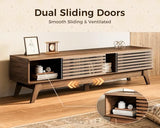 AODK 59" TV Stand for 55"/60"/65" TVs, Mid-Century Modern Fluted Entertainment Center with Sliding Doors, Storage Cabinets & Media Console Table, Living Room & Bedroom, Walnut