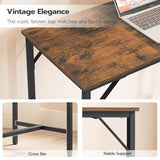Bar Table with Charging Station, Rectangular Pub Table, High Top Coffee Table, 35.4" L x 15.7" W x 35.6" H, Rustic Brown and Black