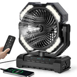 covozon 20000mAh Portable Misting Fan, USB Rechargeable Camping Fan with LED Light, Battery Operated for Outdoor, Tents, Beach, Travel - 250mL Water Tank & Hook Included, Black.