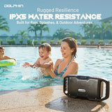 Dolphin S100 Bluetooth Speaker – EX-BASS, 20-Hour Battery, Rugged Portable Design, IPX5 Waterproof Outdoor Speaker for Job Sites, Camping, Fitness, Beach, Travel