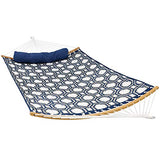 Sunnydaze Outdoor Hammock with Spreader Bar - 450-Pound Capacity Curved Spreader Bar Hammock - Navy and Gray Octagon