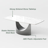 POVISON 63" Modern Dining Table for 4, Glossy White Dining Room Table, Sintered Stone Tabletop with Gray Carbon Steel Pedestal, 63 inch Rectangle Dining Table (Table Only)