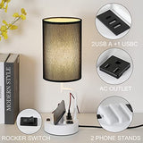 Dreamholder Table Lamp with 3 USB Charging Ports, Modern Desk Lamp with AC Outlet and Phone Stands, Perfect Bedside Lamp for Bedroom, Living Room, Office (Pack of 2), White&Black