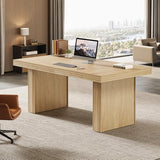 63" Executive Desk, Modern Executive Office Desk with Thickened Desktop and Heavy-Duty Legs, Natural