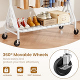 JIEJIERUI Double Rods Clothing Rack, Heavy Duty Clothes Rack for Hanging Clothes Load 560LBS, Metal Rolling Garment Racks with Wheels, White