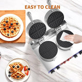 HTTSICHI Waffle Maker - Commercial Waffle Iron w/Two Non-stick 7 in Baking Pans, 550 ℉ Temperature and Timers, 2400W Dual Waffle Machine
