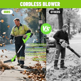 Leaf Blower Cordless, 21V Electric Leaf Blower Cordless with 2 Batteries, Adjustable 300° Multi-Angle Rotation Nozzle 3 Speed Modes 500CFM/180MPH for Lawn Care