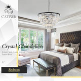 CATINER 30" Modern Crystal Chandelier,16-Light Large Black Light Fixture