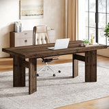 63-Inch Executive Desk, Solid Wood Home Office Computer Desk with Heavy Duty Legs, Rustic Brown