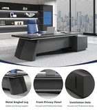 L-Shaped Black Executive Desk with Drawers, Large Modern Office Desk with Storage Cabinets