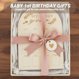 My First Year Photo Board, 12 Months Big Wooden Baby Milestone Display Frame, 1st Birthday Decorations Girl Boy Nursery Keepsake Gift for New Mom, My First Photo Album for Baby