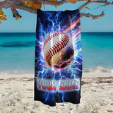 PoshWrap Baseball Beach Towel for Boys Personalized Kids Towels with Name - Custom Quick Dry Baseball Gifts for Summer Vacation (2 Sizes)