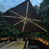 PURPLE LEAF 10 Feet Patio Umbrella with Base Outdoor Cantilever Solar Powered LED Swivel Square Umbrella, Grey