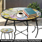 Voumsil Small Side Table with Metal Frame, 10.5" Round Side Tables with Bee Pattern,Outdoor Table for Balcony,Terrace,Garden,Living Room