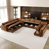 LLappuil Faux Leather Modular Sofa with Storage, Modern Comfy Sectional Couches for Living Room | Oversized 14 Seater