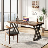SXXjiaju Solid Wood Desk 55 inches, Home Office Computer Desk Wooden Rustic Writing Desk Metal