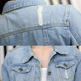 Hixiaohe Spring Summer Jean Jacket for Women Trendy Half Sleeve Button Down Short Denim Jacket Retro Cropped Trucker Coat