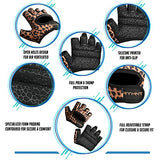 RYMNT Minimal Weight Lifting Gloves,Short Micro Workout Gloves Grip Pads with Full Palm Protection & Extra Grip for Men Women, Leopard-Large