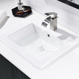 Jshozzy Drop in Bathroom Sink, 21"x18" White Rectangular Modern Ceramic Semi Recessed Vessel Sink with Overflow Above Counter Bathroom Vanity Basin
