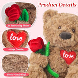 Cuckool Teddy Bear Stuffed Animal with Rose and Love Heart, Microwavable & Weighted Stuffed Animal Plush Gift Valentines Day Christmas Mother's Day for Her Women Girlfriend Wife 15"