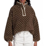 Talakeno Womens Fleece Sweatshirt Half Zip Sherpa Pullover Jackets Warm Long Sleeve Vintage Hiking Coat with Pockets(Brown,XL)