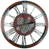 TOPPTIK 36 Inch Moving Gear Wall Clock, Oversized Wall Clocks, Clock Living Room Decor, Solid Wood Frame, Battery Operated, Large Wall Clock with Industrial for Fireplace(Black Walnut)