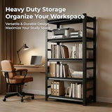 6-Tier Bookcase, Metal Bookshelf & Large Printer Stand,40" W x 82" H Industrial Tall Book Shelf Printer Table for Office