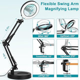 Magnifying Glass with Light and Stand, 2-in-1 Desk Lamp & Clamp Light, Seylae 5 Color Modes