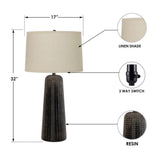 Pemberly Row Contemporary 31" Table Lamps, Brown Resin Base, Set of 2, Handmade Design with Linen Shade, 3-Way Switch for Living Room, Bedroom, or Entryway Lighting