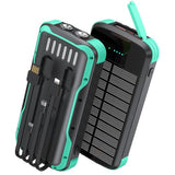 SOXONO Solar Charger Power Bank, PD 20W Fast Charging External Batter, 40000mAh Portable Phone Charger Built in 4 Cables with Dual Bright Flashlights for Camping, Hiking, and Outdoor Use（Green）