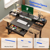 4-Leg Standing Desk with Storage Electric Adjustable Height with 3 Drawers & Shelving Home Office