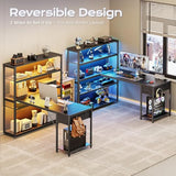 57 Inch L Shaped Gaming Computer Desk with Larger Open Cabinet, Reverisble Office Desk with Power Outlets