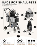 GTPLAYER Pet Stroller for Dogs & Cats, 3-in-1 Foldable Pet Strollers with Detachable Carrier, 360° Swivel Front Wheels & Rear Brakes, Up to 45 lbs, Grey