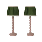 Pink Wood Base Table lamp,8x8x18 inch Country Style Desk lamp,Modern Pleated lampshade Suitable for bedrooms and Offices Pack of 2 (Bulbs Not Included)
