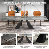 9 Piece Marble Expandable Dining Table Set with 8 Comfy Dining Chairs