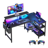 ODK 40 Inch Gaming Desk with USB Power Outlets and LED Lights, Reversible L Shaped Computer Desk, Black