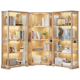 LELELINKY Farmhouse Glass Display Cabinet Set of 3 with Lock, Natural Wood