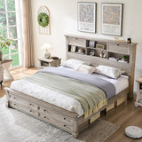 Queen Size Bed Frame 2 Drawer & 4 Storage Rack Headboard Charging Station | Farmhouse 54"Tall Storage Headboard
