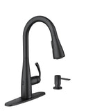 Moen Essie Matte Black MotionSense Wave One-Handle Touchless Kitchen Faucet with Pulldown Sprayer and Soap Dispenser, 87014EWBL