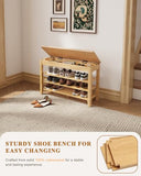 IUNVR Shoe Rack Bench Seat Rubberwood 3-Tier Wooden Storage Bench 550lbs Compact Mid-Century Modern Design for Entryway, Hallway, Closet, Front Door Entrance, Foyer