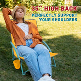 NORTHROAD Low Folding Beach Chair,Portable Lightweight Lowback Sling Chair, Outdoor Low Seat Camping Chair w/Cup Holder & Carry Bag for Sand Camping Lawn Picnic Festival,Orange