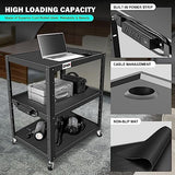 3-Layer Utility Steel AV Cart with Wheels Power Strip, 35" x 25" x 24"-42" Height Adjustable Rolling Projector Cart