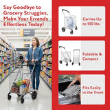 Foldable Shopping Cart with Wheels & Brake System - Heavy Duty Collapsible Utility Cart for Groceries & Laundry