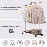 VICERII Clothes Rack, 130LB Capacity Heavy Duty Clothing Rack with Wheels and Bottom Shelf, 52.17 Inch Rolling Racks for Hanging Clothes, Black